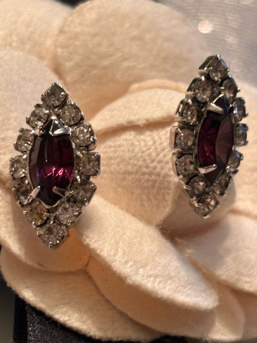 Vintage-Style Purple Crystal Halo Stud Earrings
